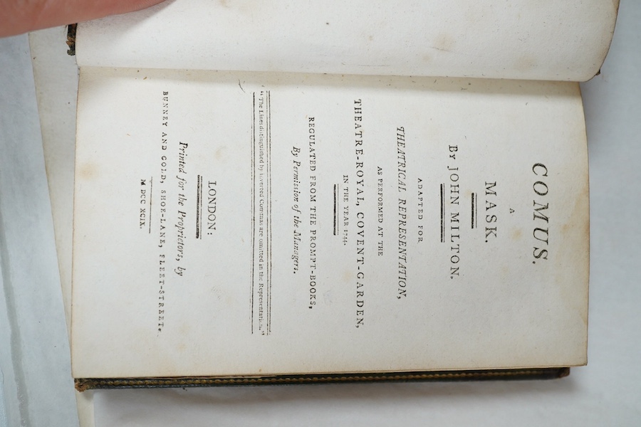 [British Theatre] 27 vols. (only). engraved pictorial titles and frontispieces; old gilt decorated and ruled green morocco, marbled e/ps., sm.8vo. 1790.